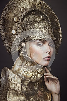 Woman in decorative kokoshnik head wear photo