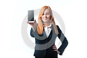 Woman demonstrates a phone