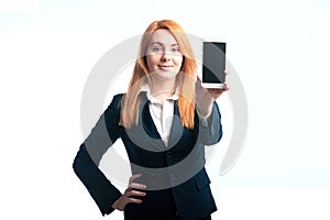 Woman demonstrates a phone