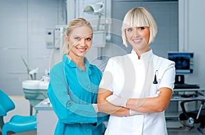 Woman dentist with her assistant