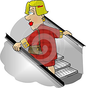 Woman on a department store escalator