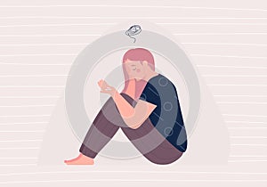 Woman depression with bewildered in her mind and Sedative Pill in his hand antidepressant illustration. Medication treating
