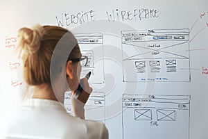 Woman designer working on new website development project