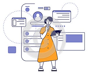 Woman designing profile page for website. App development
