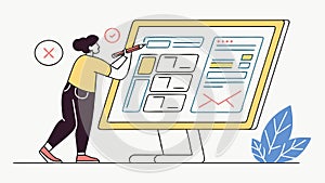 Woman Designing User Interface on Screen, UX UI, vector design Generative AI