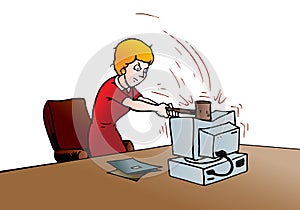 Woman destroying computer
