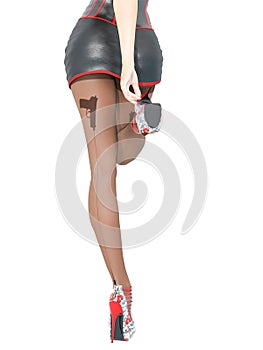 Woman detective.Dark nylon tights with guns, bullets and trajectory line
