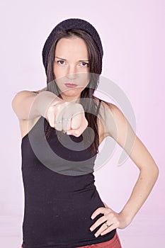 Woman determined throwing a punch