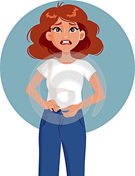 Woman on a Diet Trying to Close her Pants Vector Illustration photo