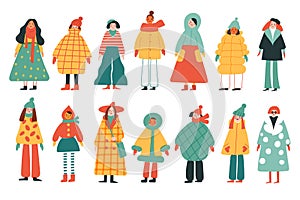 Woman in different clothes in hand drawn style