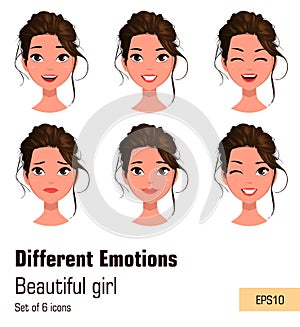 Woman with different face expressions. Young attractive girl with various emotions.