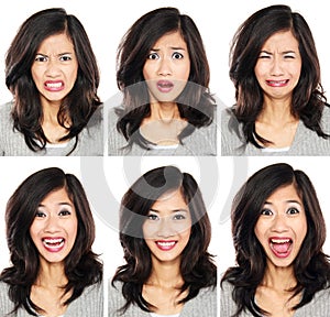 Woman with different facial expression