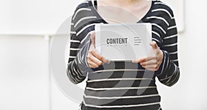 Woman Digital Tablet Content Web Design Concept