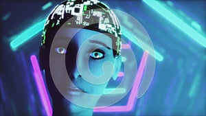 A woman in a digital world3d rendering