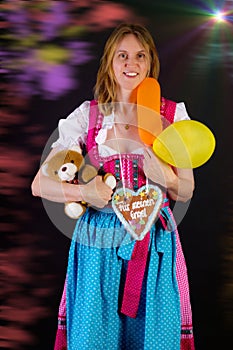 Woman in dirndl won some prizes at Oktoberfest