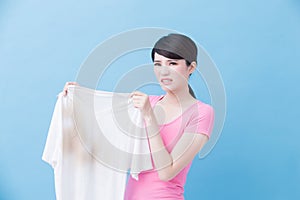 Woman with dirty shirt