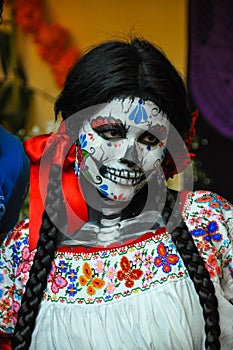 Woman disguised for Dia de los Muertos, Puebla, Mexico