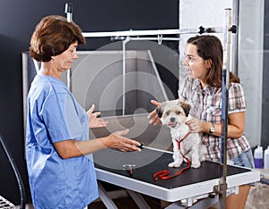 Woman dissatisfied with puppy haircut