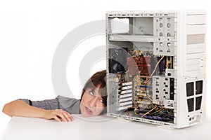 Woman in distress with computer