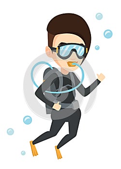 Woman diving with scuba and showing ok sign.