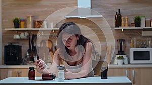 Woman with dizziness searching on the phone
