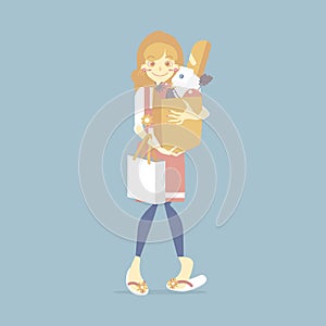 Woman do grocery shopping, chore concept photo