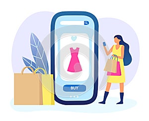 Woman do online shopping by mobile application