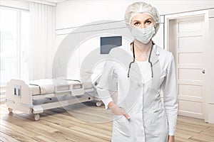 Woman doctor in a beige ward