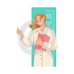 Woman Doctor Character as Professional Hospital Worker with Clipboard Vector Illustration