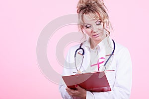 Woman doctor diagnose patient