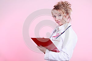 Woman doctor diagnose patient