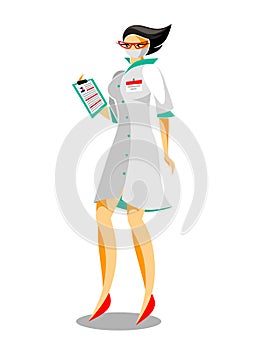 Woman doctor, full length nurse with folder in medical uniform and protective antimicrobial mask