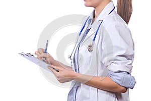 Woman doctor holding chart