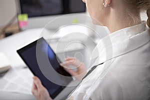 Woman Doctor Holding Tablet with Blank Screen