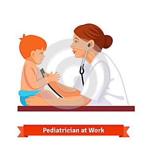 Woman doctor paediatrician examines a child