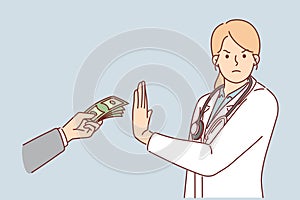 Woman doctor refuses money and corruption in healthcare system from pharmaceutical corporations