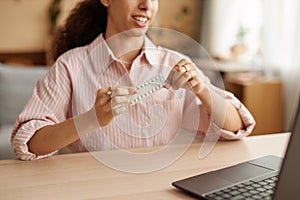 Woman Doctor Showing Blister of Pills to Camera by Videochat