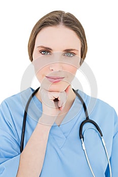 Woman doctor supporting her head with her hand