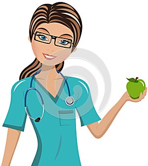 Woman Doctor Surgeon Holding Apple