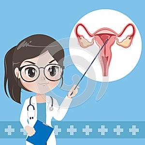 Woman doctor teaches give knowledge system human uterus