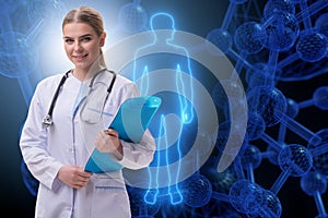 The woman doctor in telemedicine futuristic concept