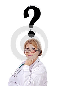 Woman doctor thinking of diagnosis