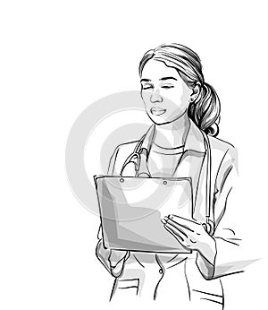 Woman doctor Vector sketch storyboard. Detailed character illustrations