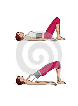 Woman does exercises to strengthen the muscles of the abdomen and back.  Isolated on white background
