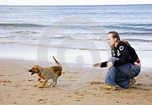 Woman And Dog photo
