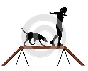 Woman and dog on dogwalk