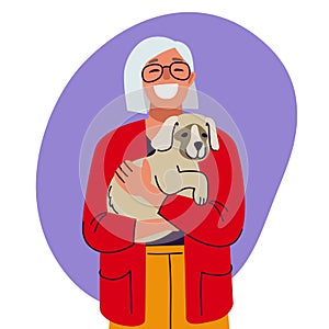 Woman with dog, illustration in flat style