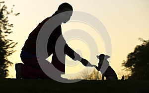 Woman and Dog`s Silhouette