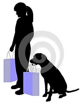 Woman and dog shopping