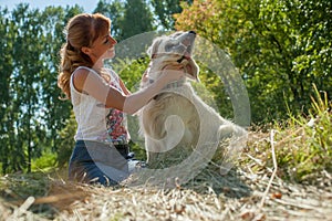 Woman and dog together